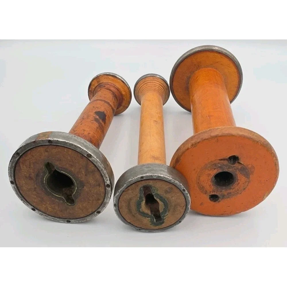 (3) Vintage Industrial Large Wooden Spools Unique Decor Beautiful Patina